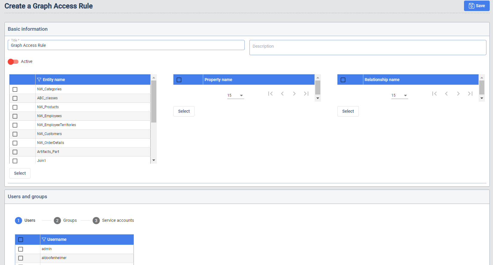 Graph Access Rule editor