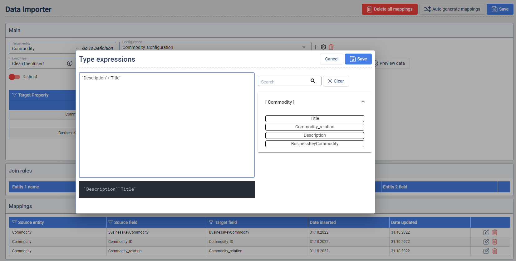 Data Importer type expressions