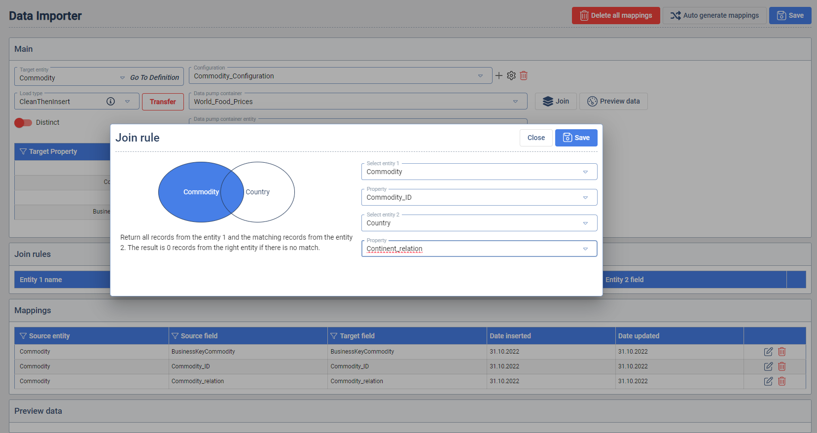 Data Importer join rules