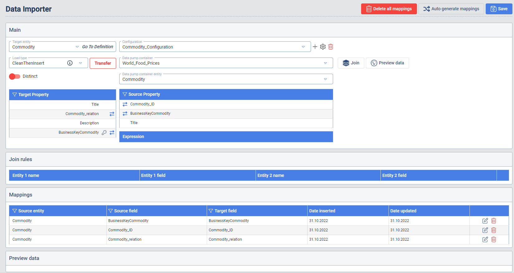 Data Importer Target Entity configuration