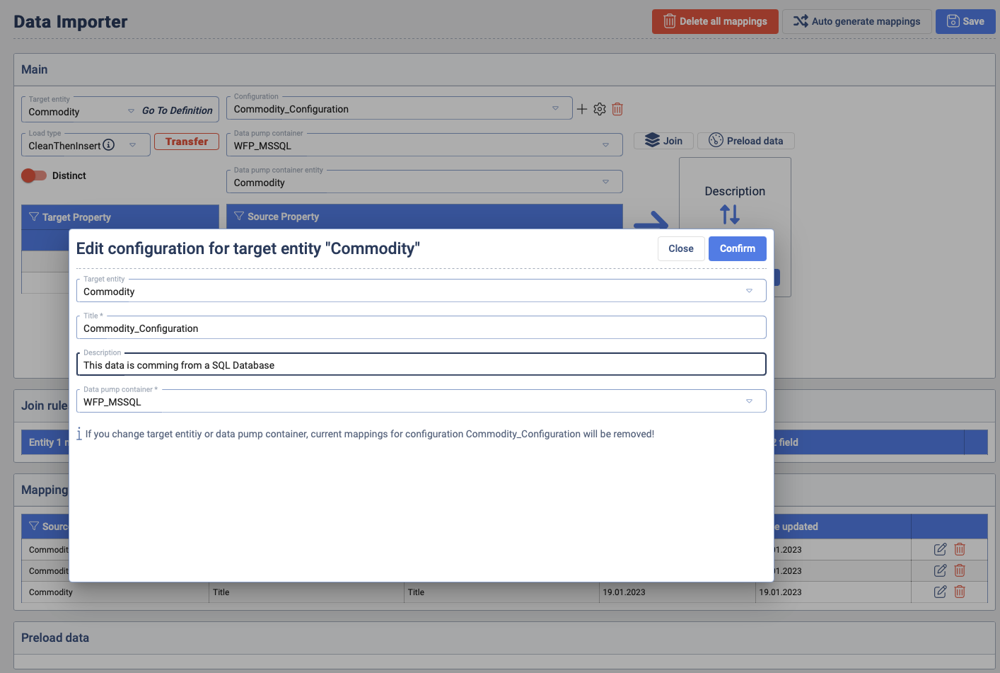 Data Importer Target Entity configuration