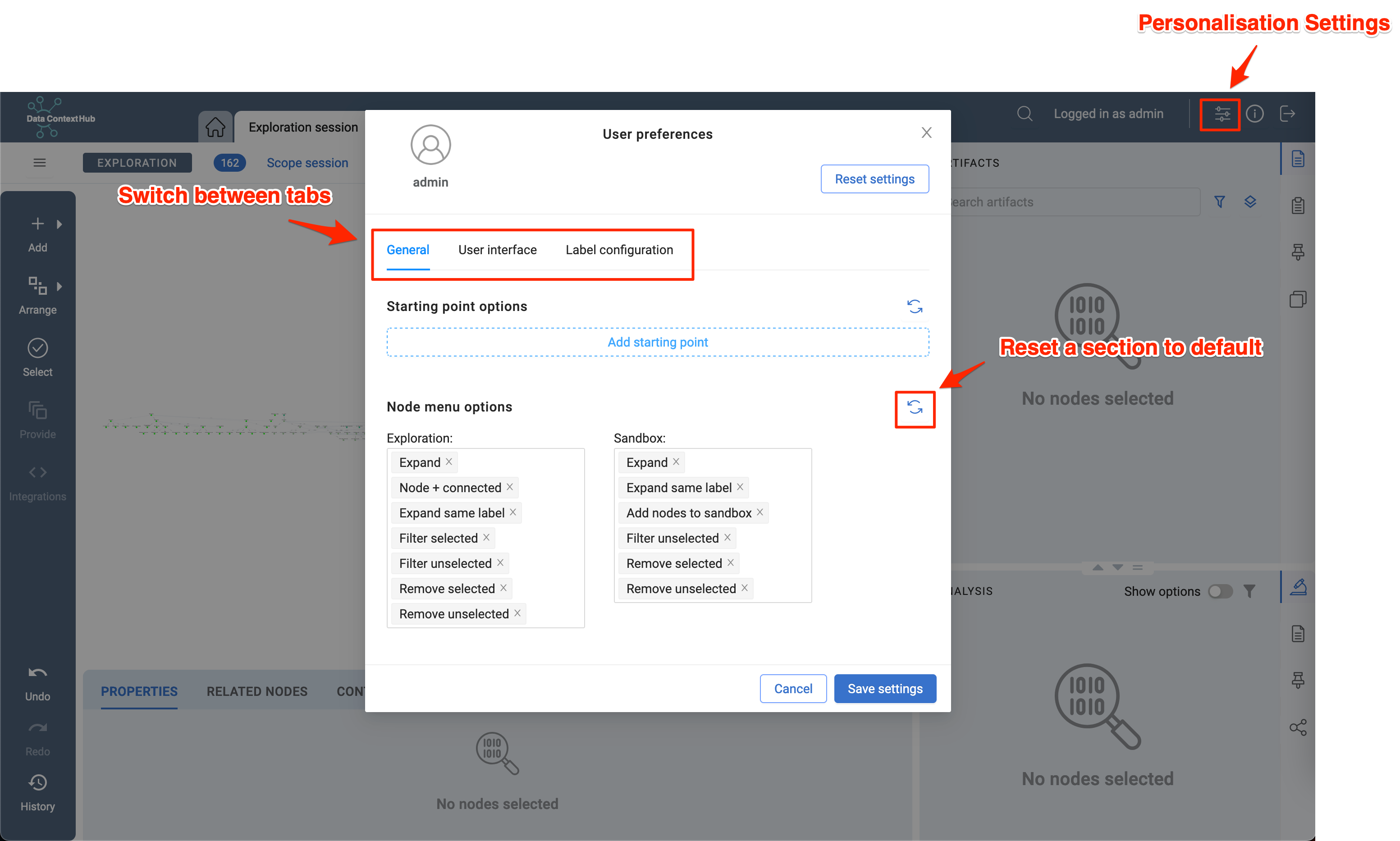 Personalisation General Settings