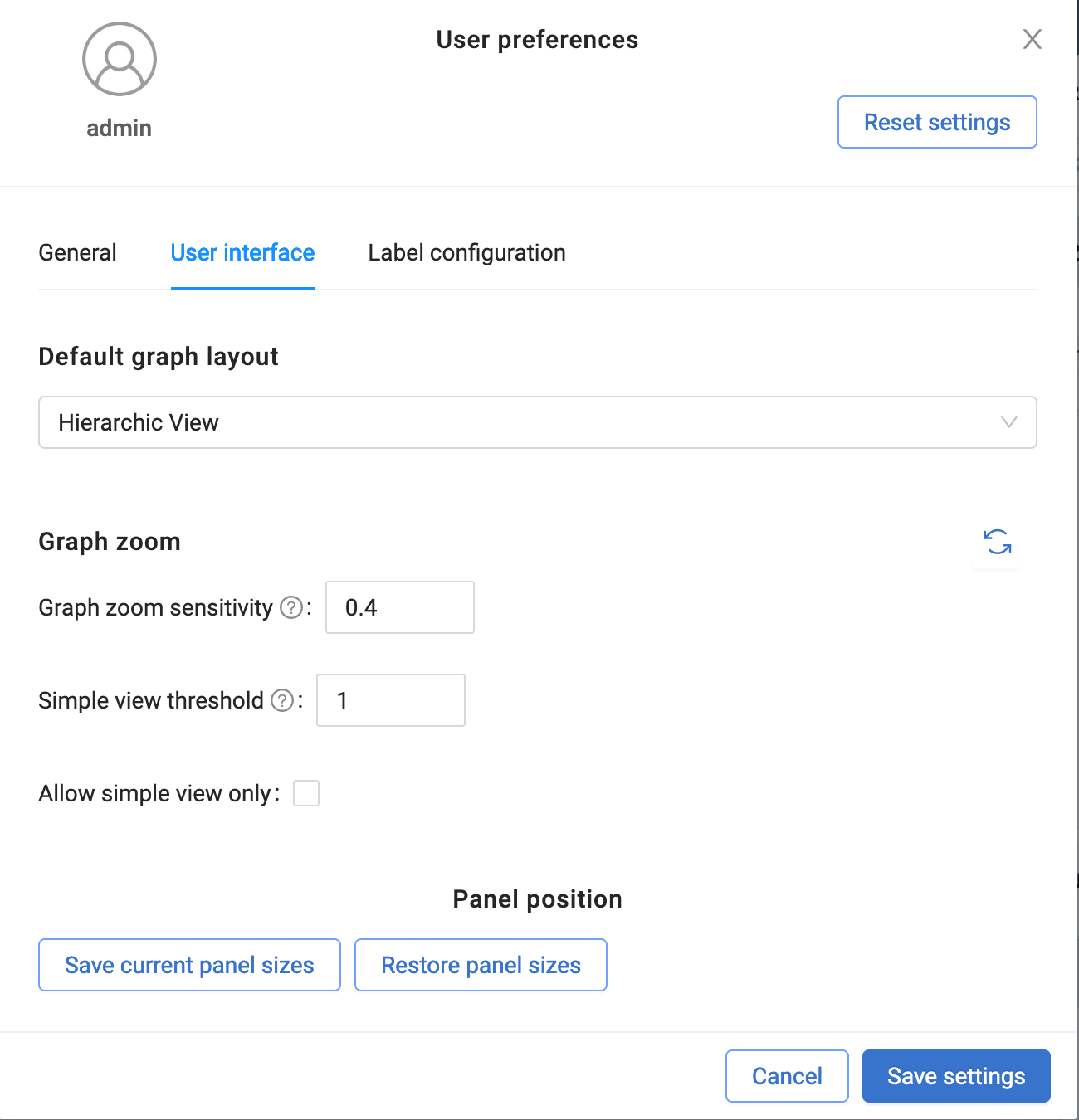 Personalisation User Interface Settings